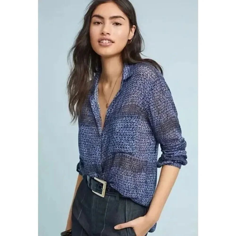 Cloth & Stone x Anthropologie Tiffany Button-Down XS Navy Floral Rayon Spring To